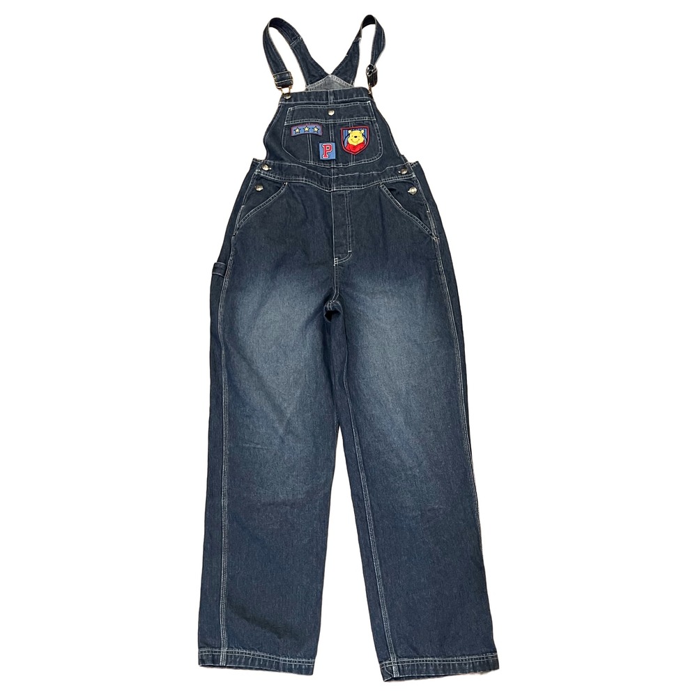 VTG Disney Winnie the Pooh Patch Overalls Blue Denim Sz Medium Y2K 90s